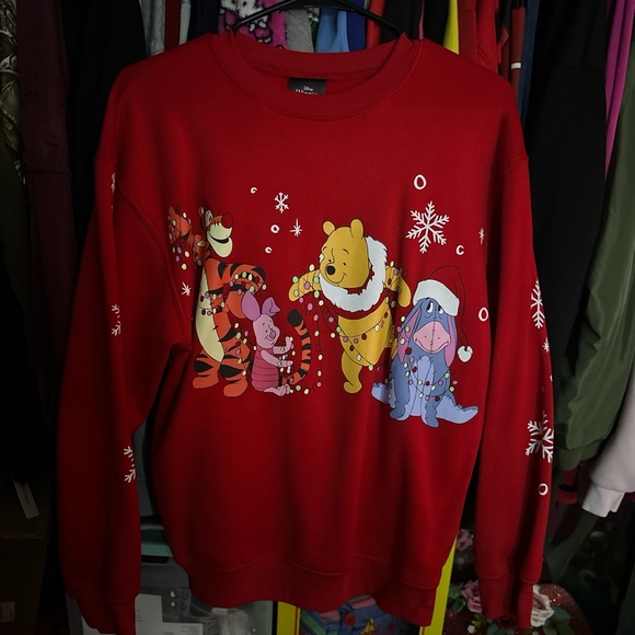 Disney Sweaters - Disney Red Crewneck Sweater with Winnie the Pooh and Friends